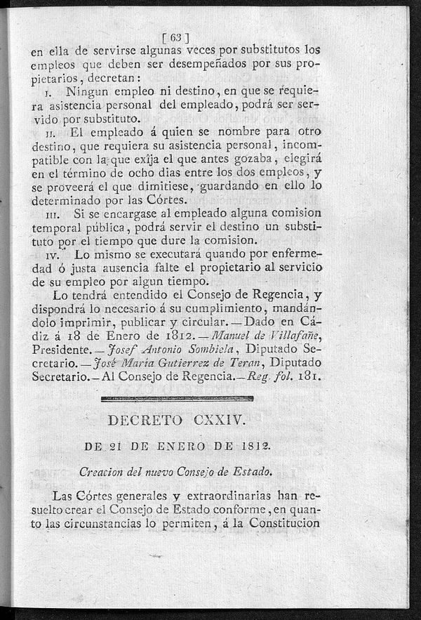 Decreto de 21/01/1812. Creación del nuevo Consejo de Estado.