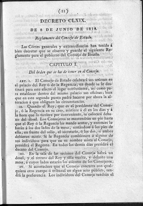Decreto de 80/06/1812. Reglamento del Consejo de Estado.