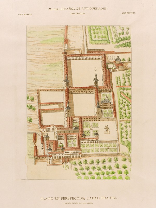 Plano en perspectiva caballera del antiguo palacio del Buen Retiro