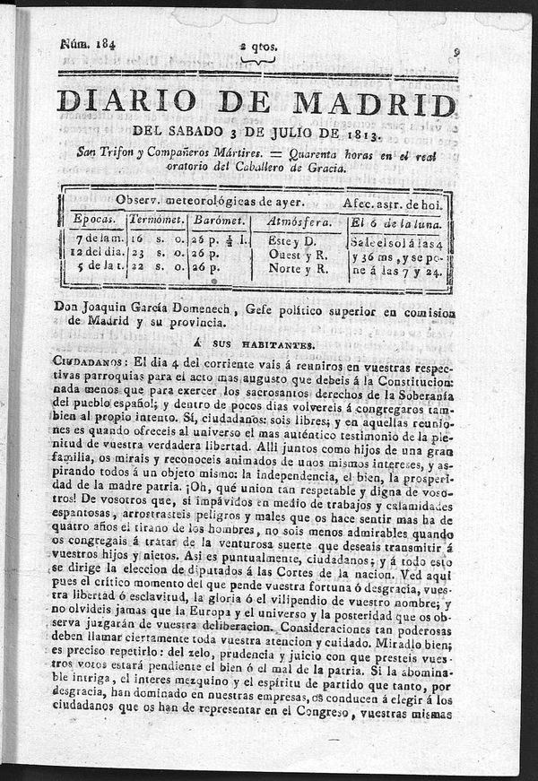Diario de Madrid del Sábado 3 de Julio de 1813