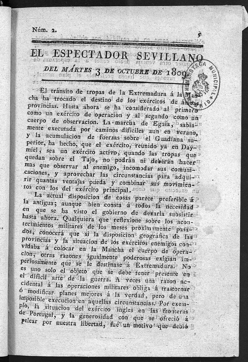 El Espectador Sevillano del martes 3 de Octubre de 1809.
