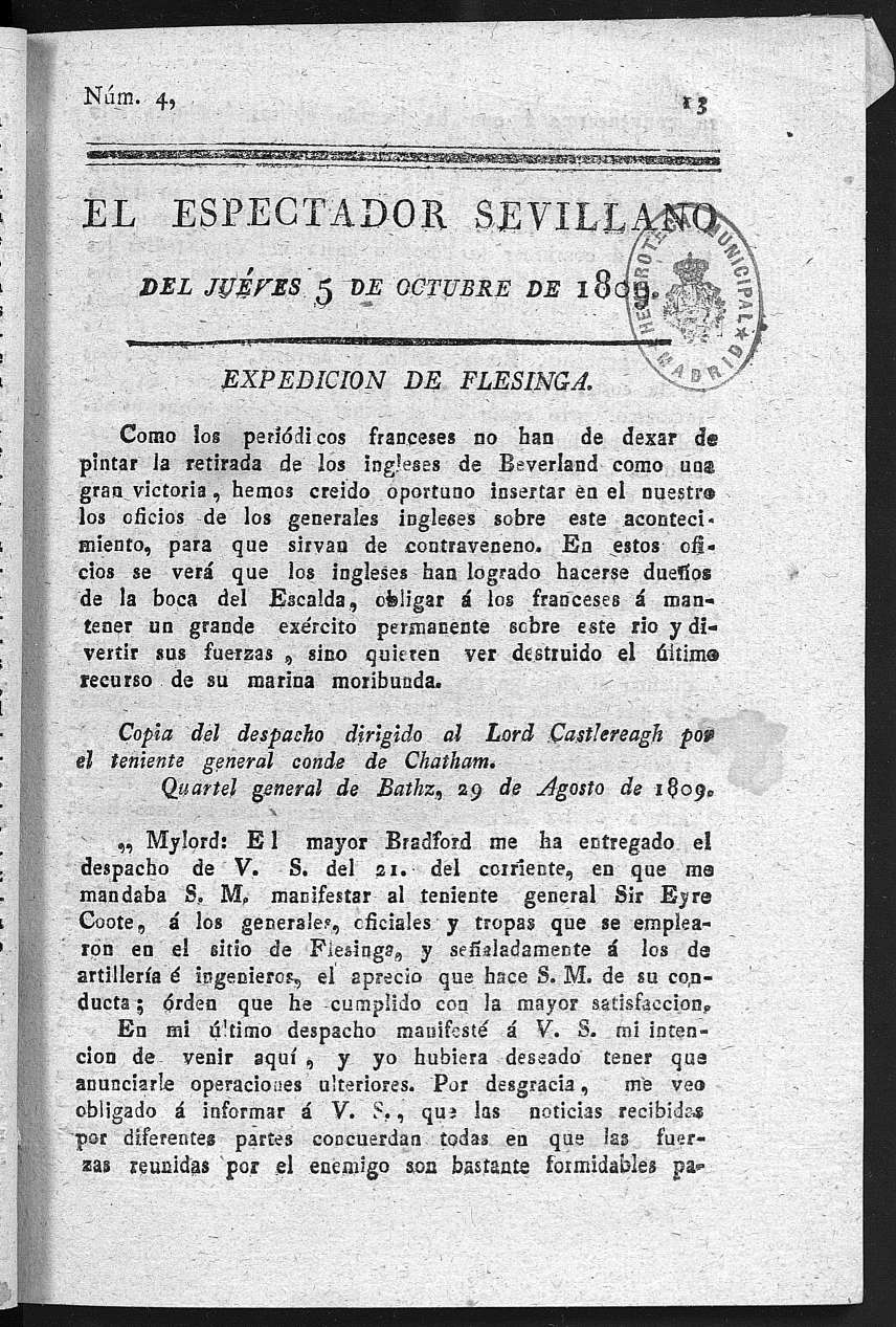 El Espectador Sevillano del jueves 5 de Octubre de 1809.