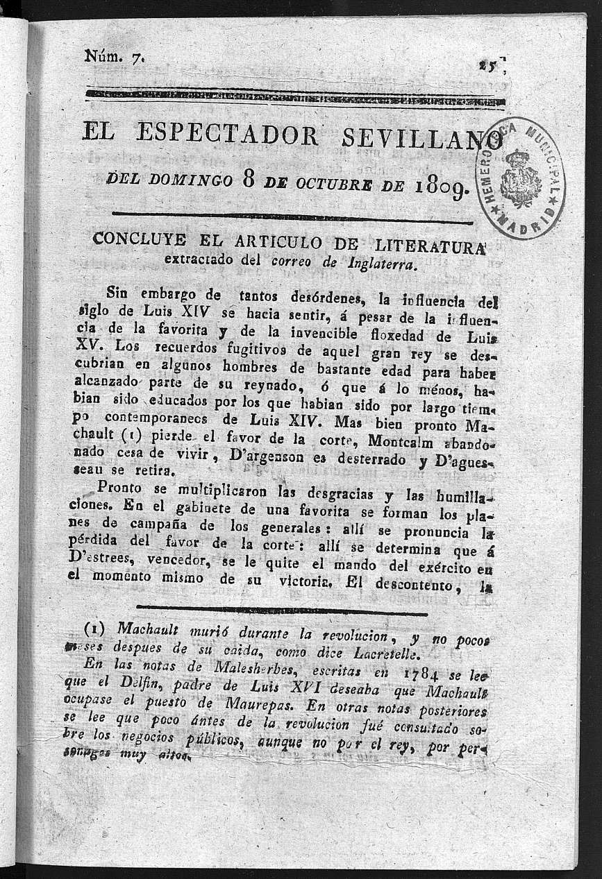 El Espectador Sevillano del domingo 8 de Octubre de 1809.