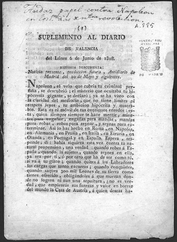 Suplemento al diario de Valencia del Lunes 6 de junio de 1808 [Granada]