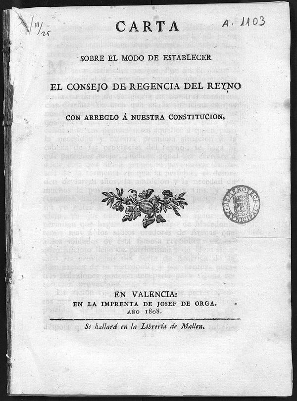 CARTA sobre el modo de establecer el Consejo de Regencia del Reino con arreglo  nuestra Constitucin