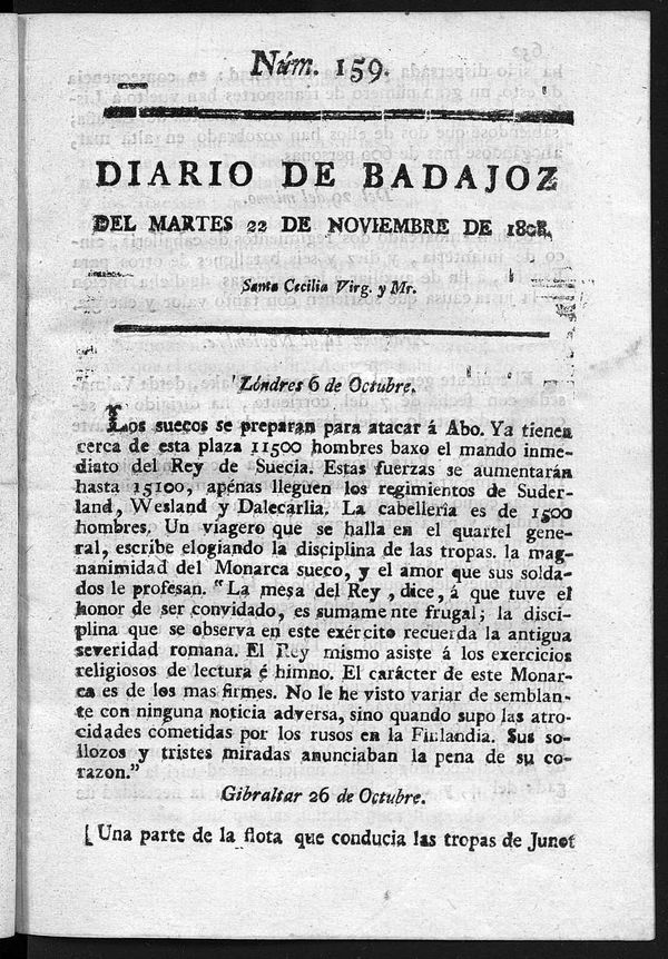 Diario de Badajoz del martes 22 de noviembre de 1808