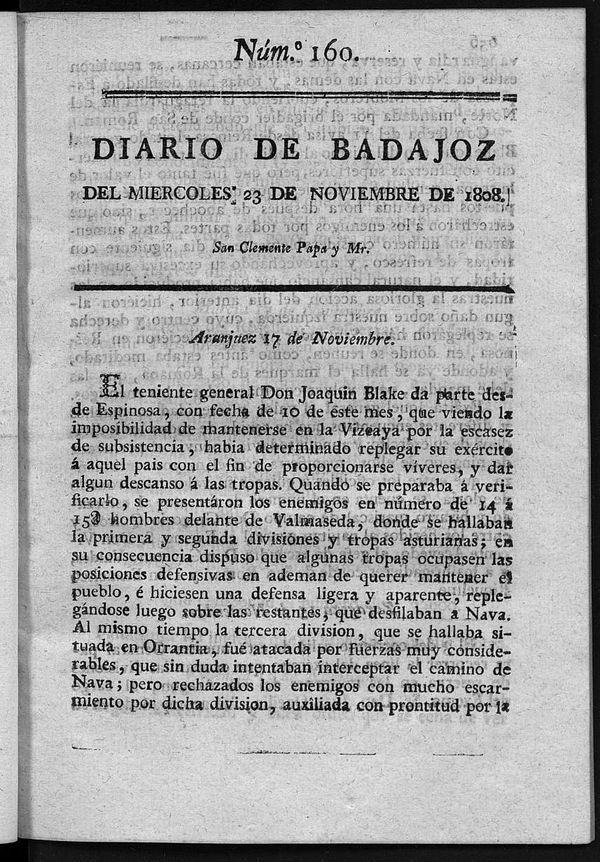 Diario de Badajoz del miércoles 23 de noviembre de 1808