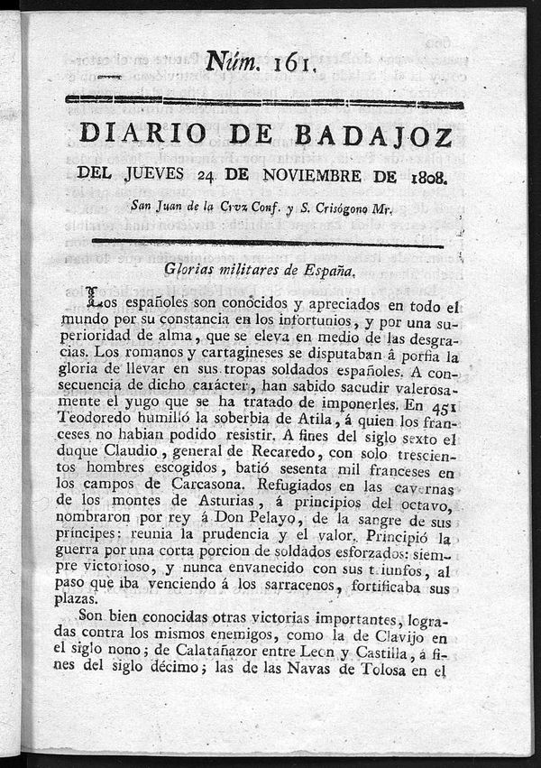 Diario de Badajoz del jueves 24 de noviembre de 1808