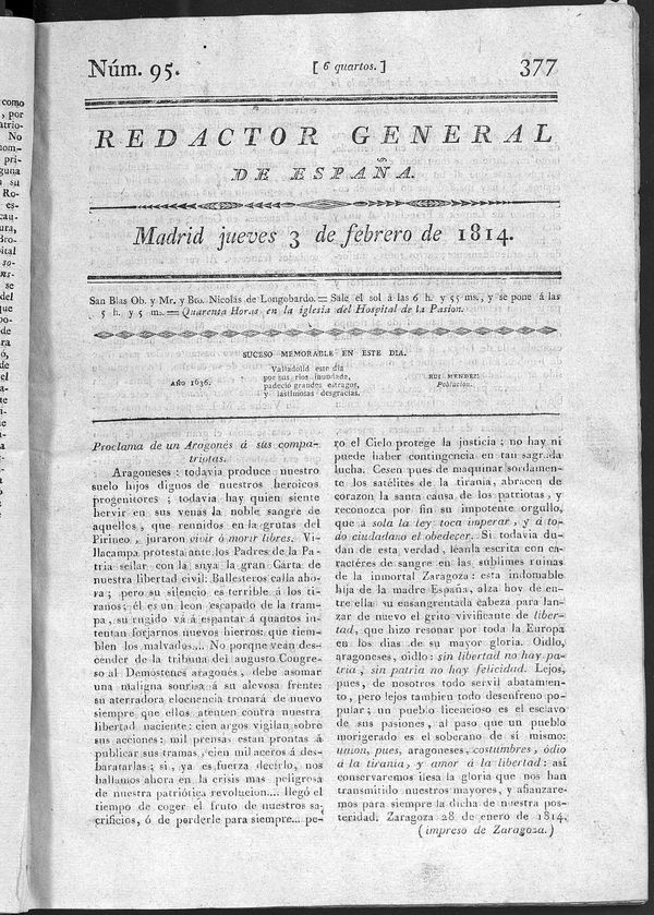 Redactor General de España del jueves 3 de febrero de 1814
