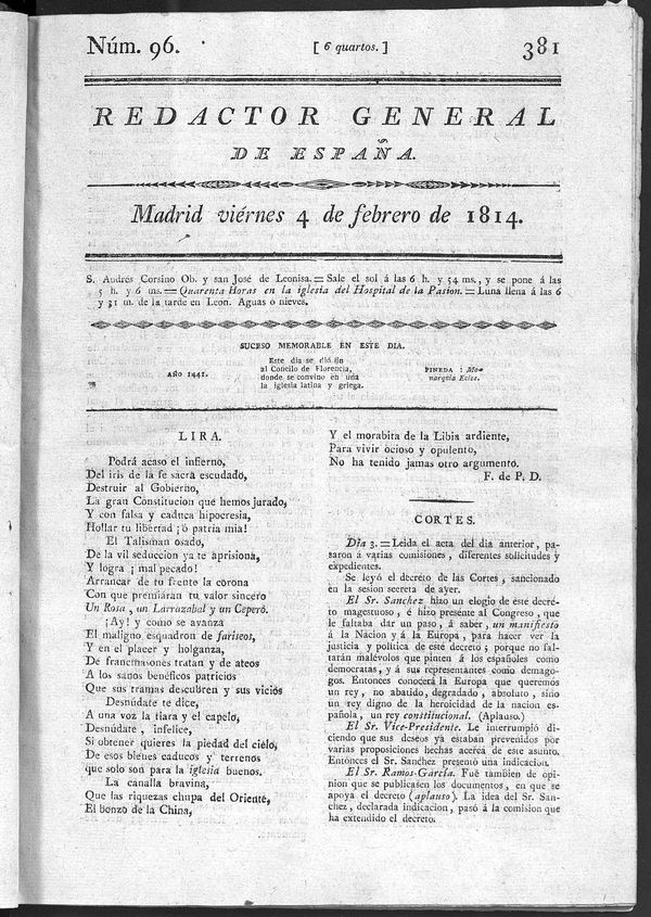 Redactor General de Espaa del viernes 4 de febrero de 1814