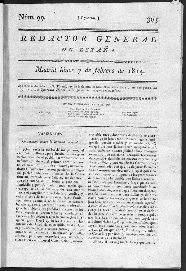 Redactor General de España del lunes 7 de febrero de 1814