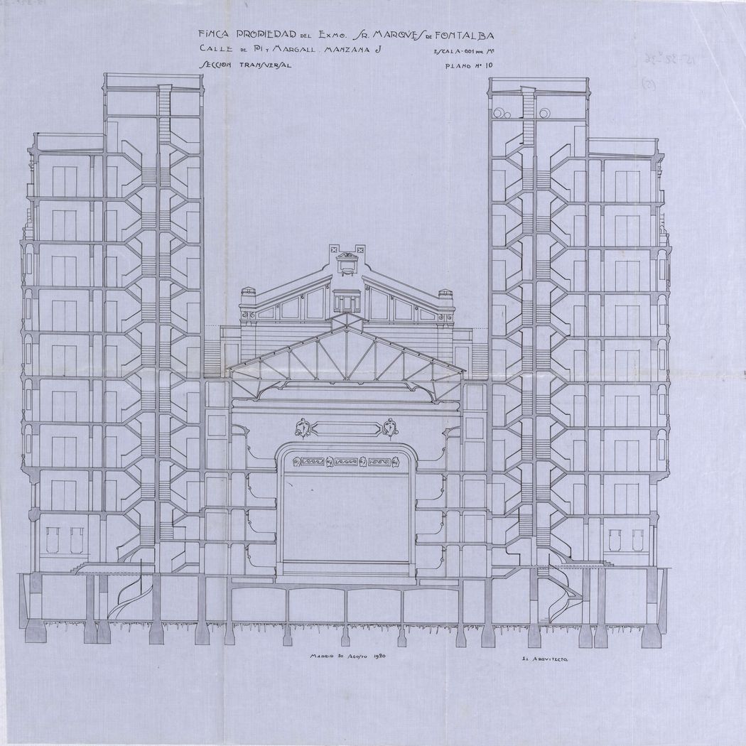 Seccin transversal del proyecto de construccin del desaparecido teatro Fontalba, Gran Va 30