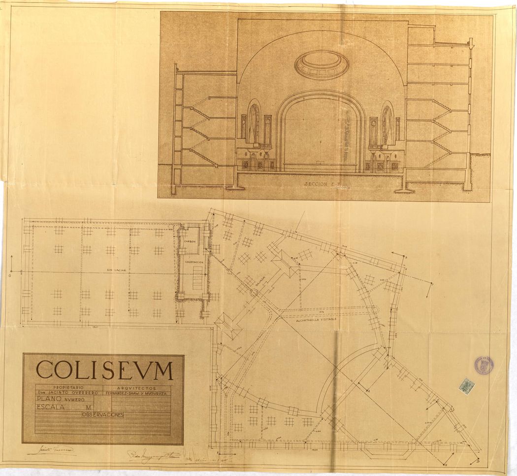 Seccin del proyecto de construccin del edificio Coliseum, Gran Va 78 