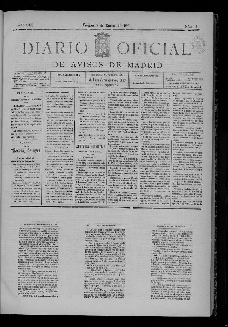 Diario Oficial de Avisos de Madrid del viernes 7 de enero de 1910
