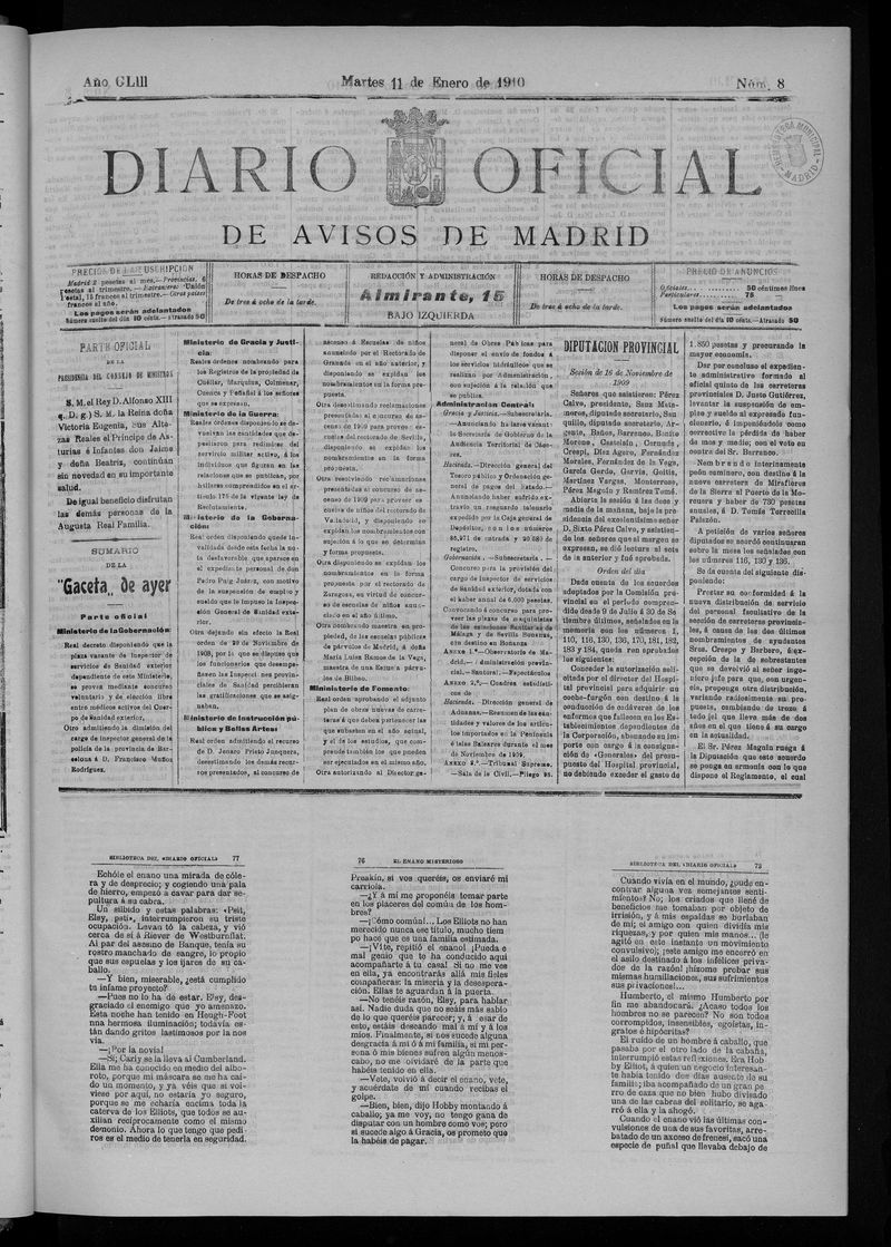 Diario Oficial de Avisos de Madrid del martes 11 de enero de 1910
