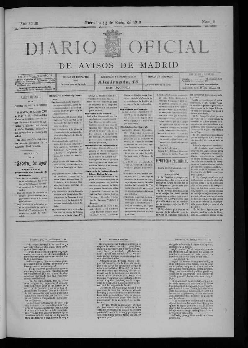Diario Oficial de Avisos de Madrid del miércoles 12 de enero de 1910