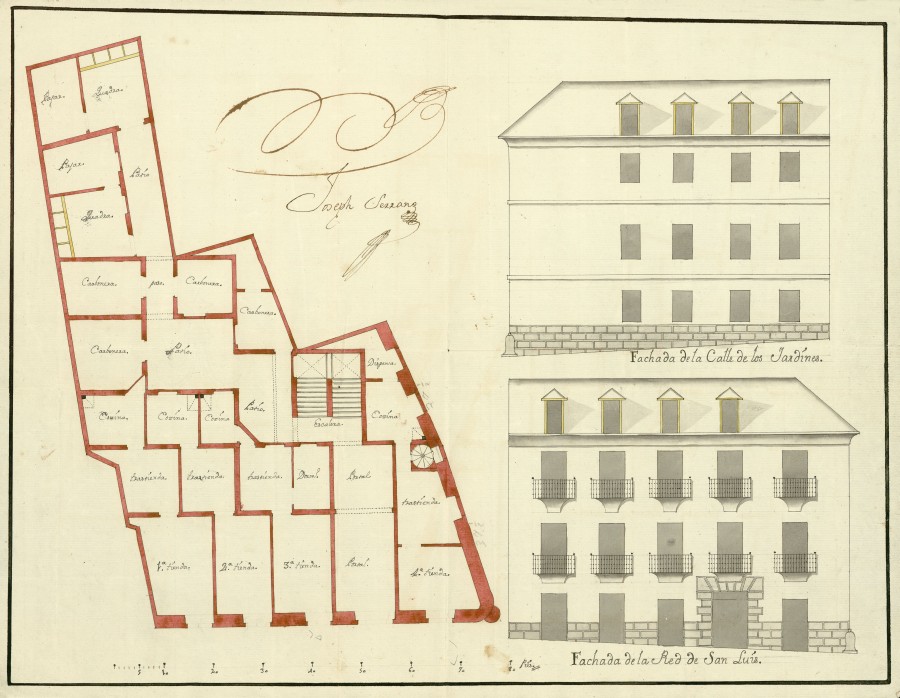 Planta y alzados de las casas de Don Juan de Novales