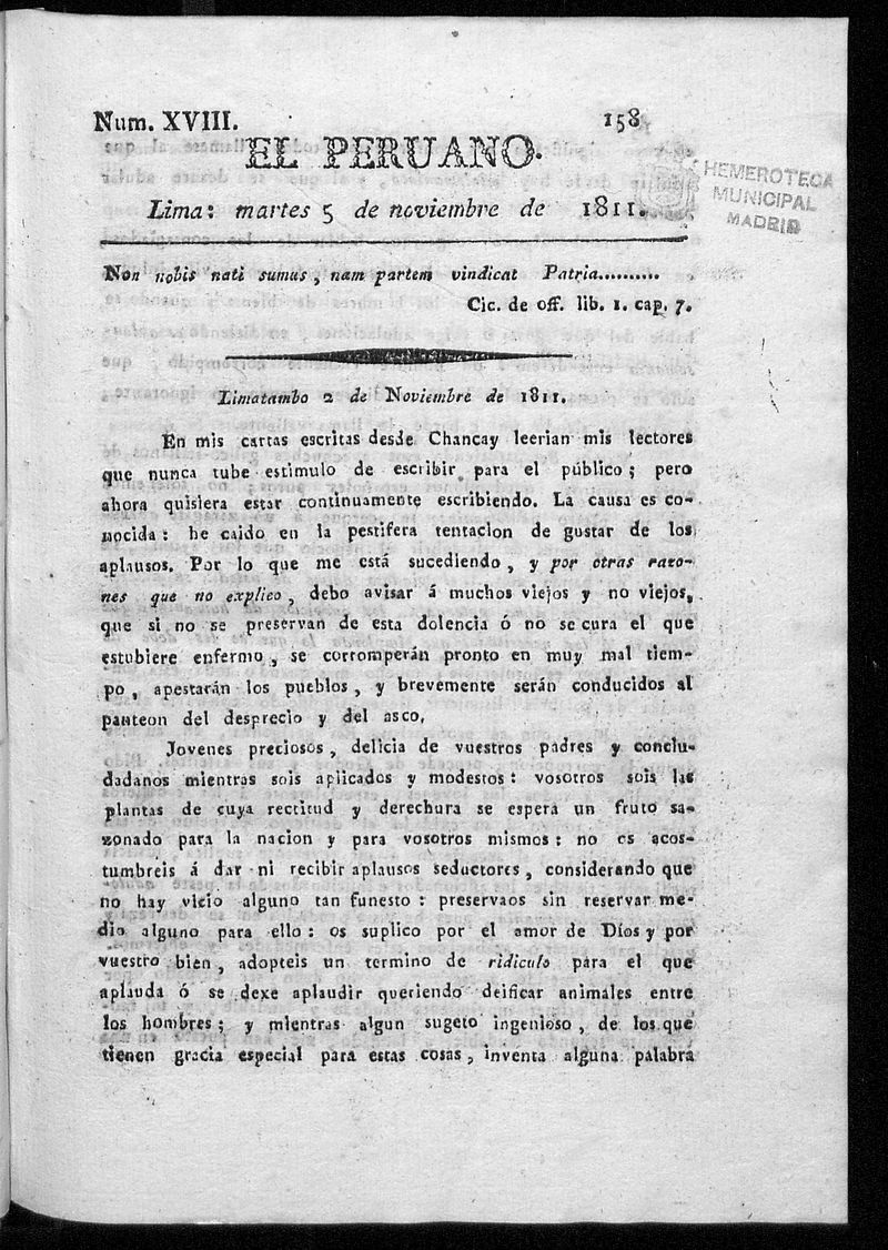 El Peruano. Lima: martes 5 de noviembre de 1811