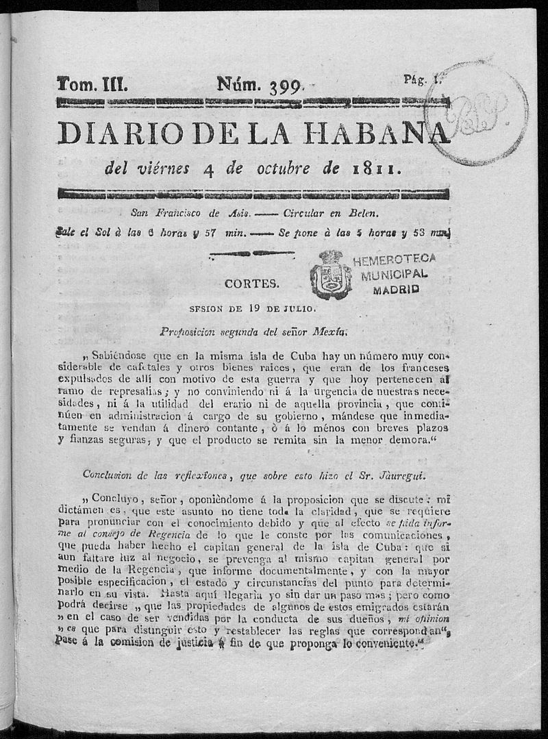 Diario de la Habana del viernes 4 de octubre de 1811