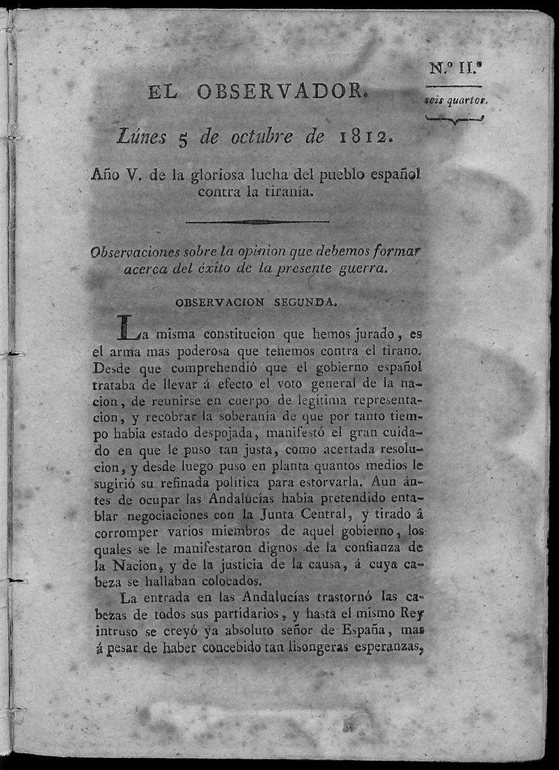 El Observador. Lunes 5 de octubre de 1812