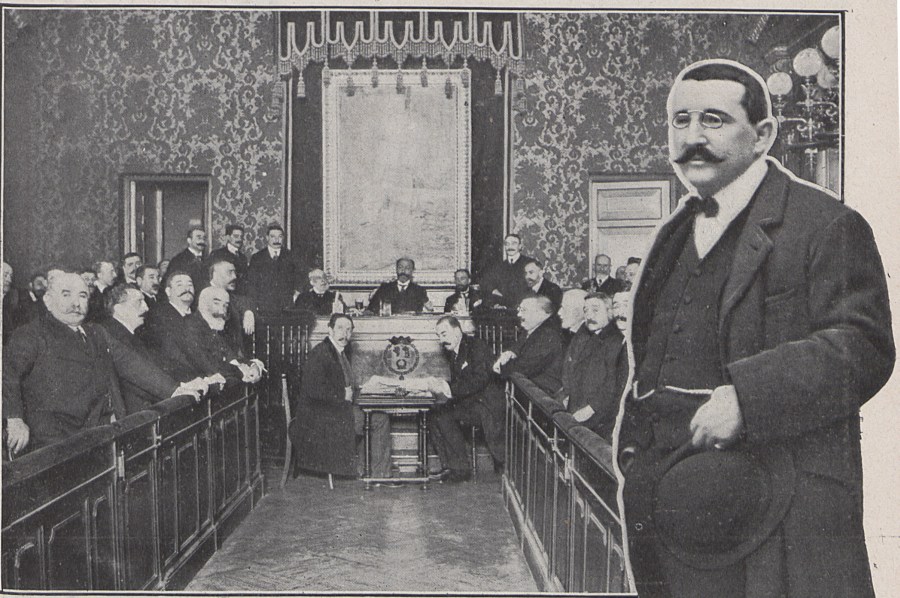 Sesión celebrada en el Ayuntamiento el 10 de diciembre de 1908 para la subasta de las obras de la Gran Vía