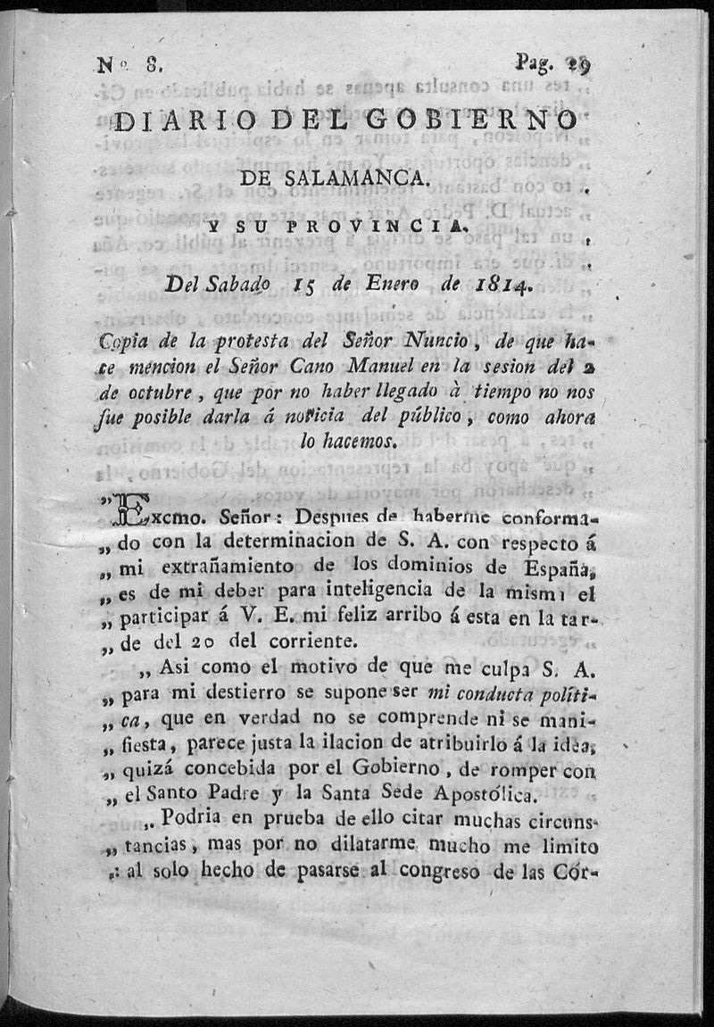 Diario del gobierno de Salamanca del sbado 15 de enero de 1814 