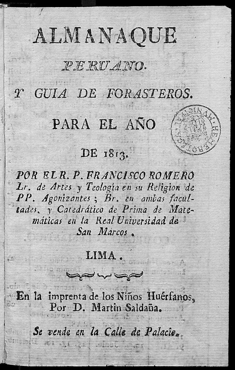 Almanaque Peruano y Guía de Forasteros para el año de 1813