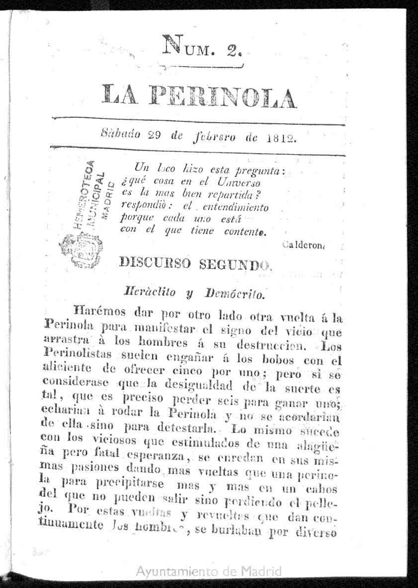 La Perinola. sbado 29 de febrero de 1812
