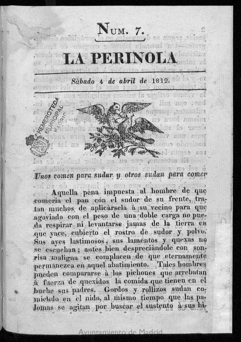 La Perinola. sbado 4 de abril de 1812