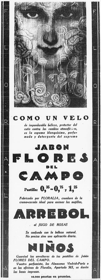 Anuncio de pastillas del jabón Flores del Campo, fabricado por Floralia