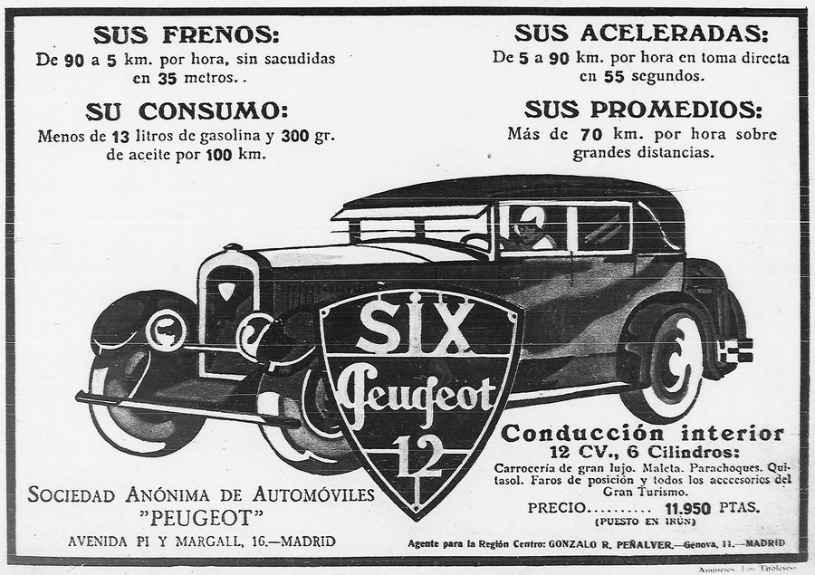 Anuncio del modelo 6-12 de la Sociedad Anónima de Automóviles Peugeot