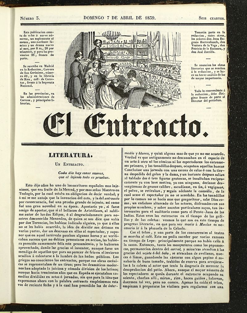 El Entreacto: Peridico de teatro, literatura y artes del 7 de abril de 1839