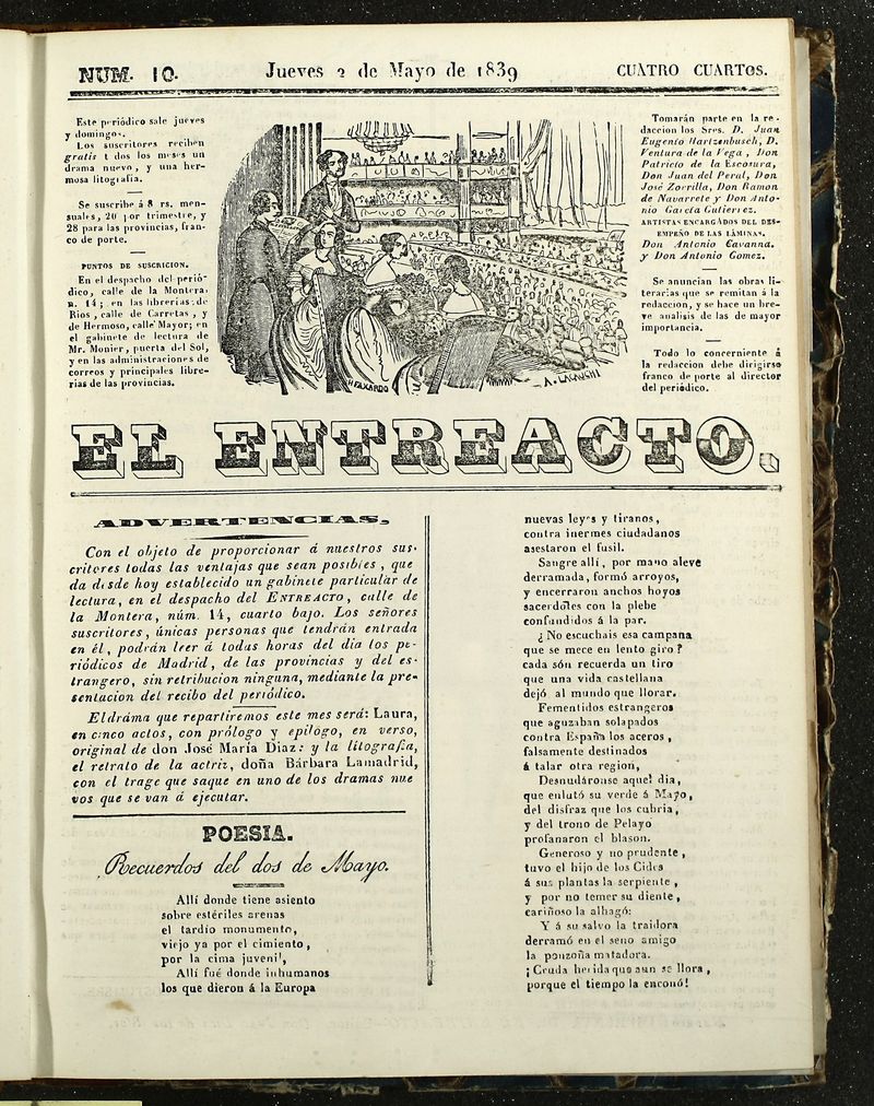 El Entreacto: Peridico de teatro, literatura y artes del 2 de mayo de 1839