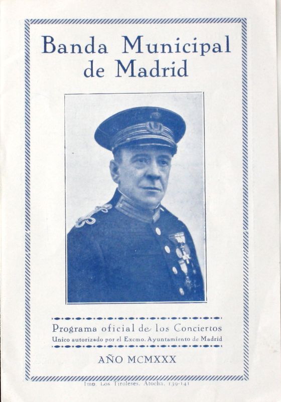 Programa oficial de concierto de la Banda Municipal de Madrid. Retiro 30 de marzo 1930