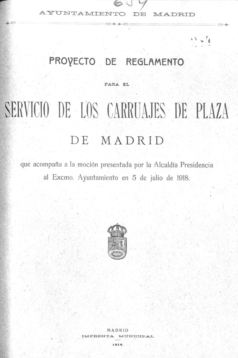 Reglamento para el servicio de los carruajes de plaza de Madrid