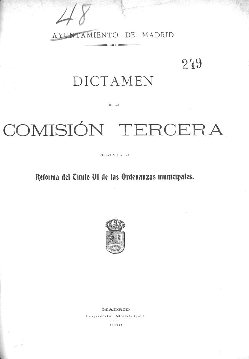 Dictamen de la comisin tercera relativo a la reforma del ttulo VI de las ordenanzas municipales