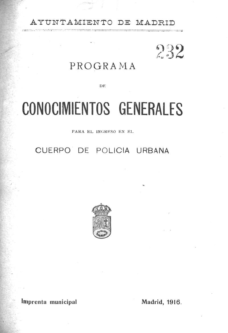 Programa de conocimientos generales para ingreso en el cuerpo de policia urbana