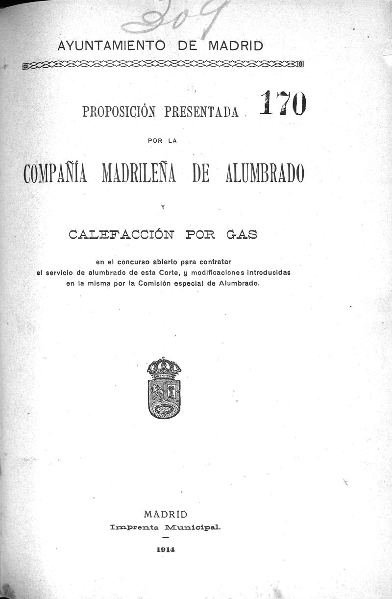 Proposición presentada por la Compañía Madrileña de alumbrado y calefacción por gas