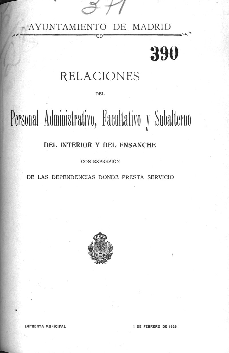 Relaciones del personal administrativo,facultativo y subalterno del interior y del ensanche. 