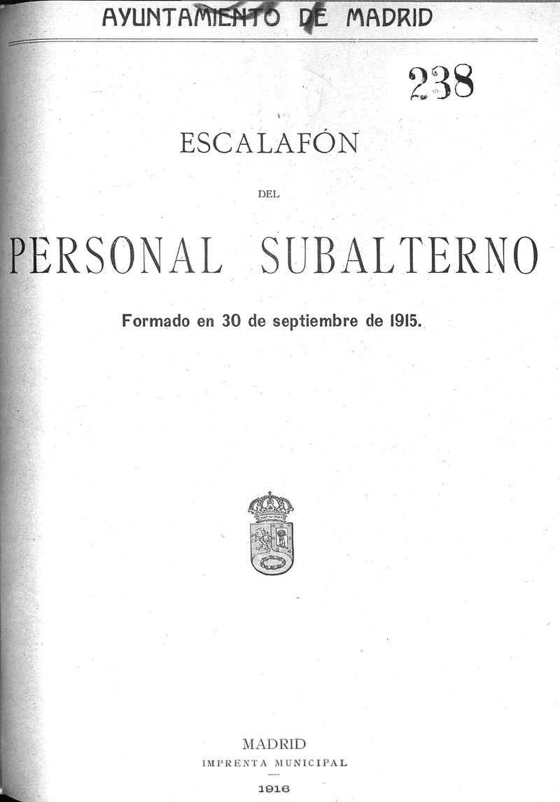 Escalafn del personal subalterno formado en 30 de septiembre de 1915