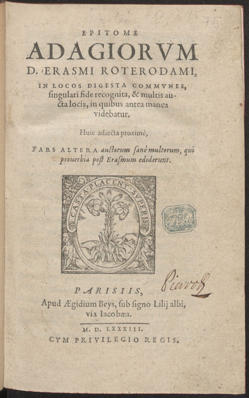 Epitome adagiorum D. Erasmi Roterodami