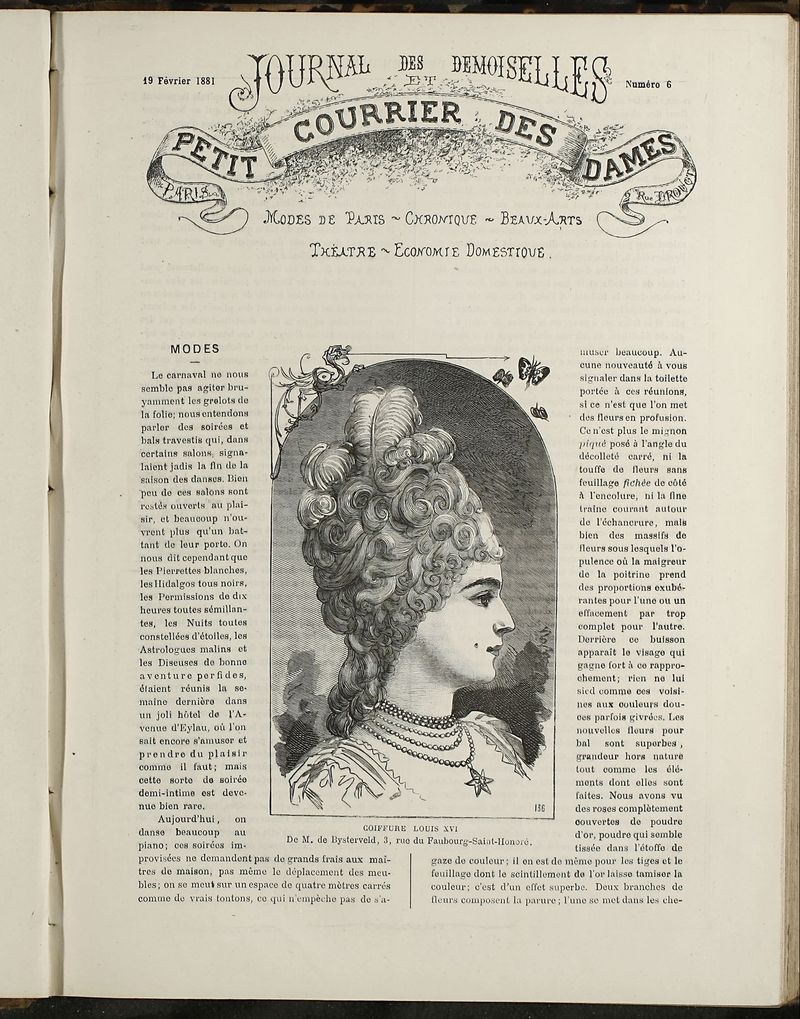 Journal des Demoiselles et Petit courrier des dames del 19 de Febrero de 1881