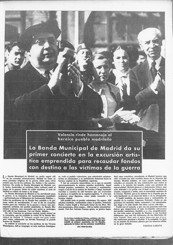 La Banda Municipal de Madrid da su primer concierto en la excursión artística emprendida para recaudar fondos con destino a las víctimas de la guerra