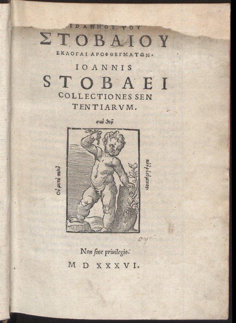 Ioannou tou Stobaiou eklogai apophthegmaton : = Ioannis Stobaei collectiones sententiarum