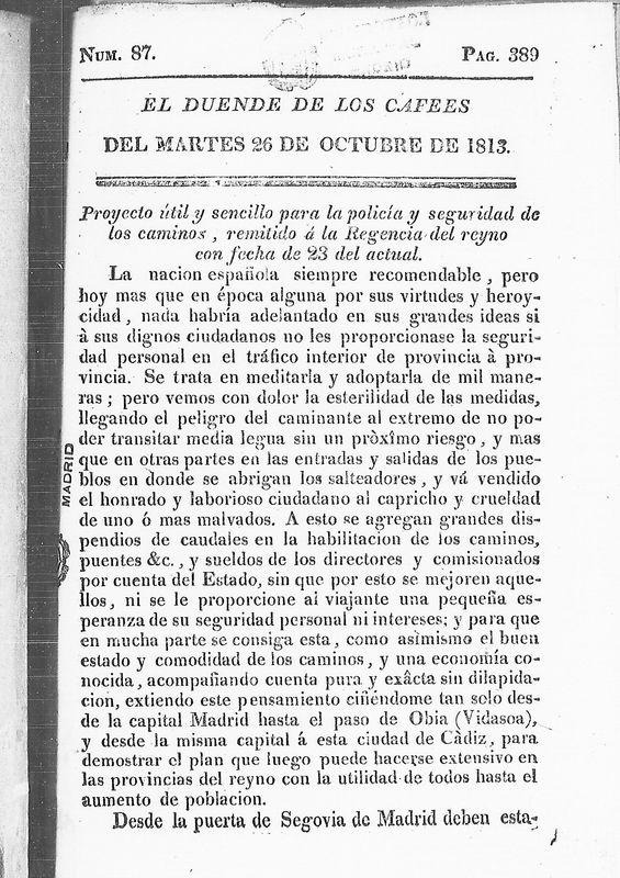 El duende de los cafes [sic] del martes 26 de octubre de 1813