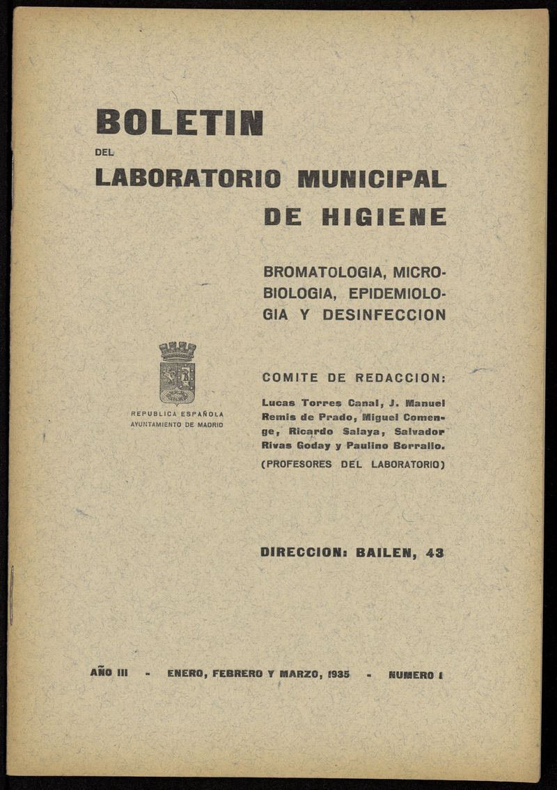 Boletn del laboratorio municipal de higiene bromatologa, microbiologa, epidemiologa y desinfeccin