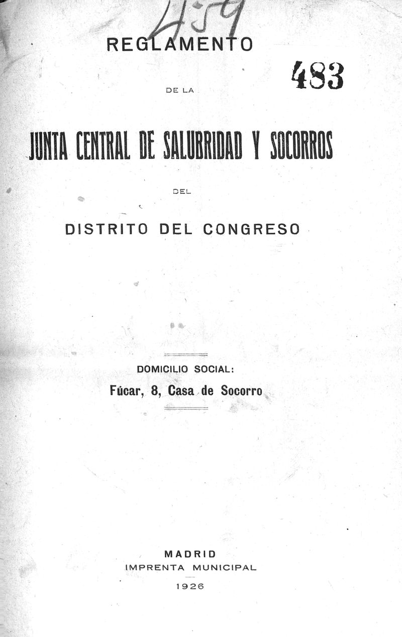 Reglamento de la Junta Central de Salubridad y Socorros del distrito del Congreso