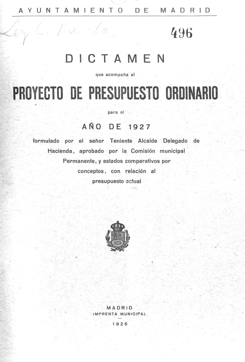 Dictamen que acompaa al proyecto de presupuesto ordinario del ensanche para el ao de 1927