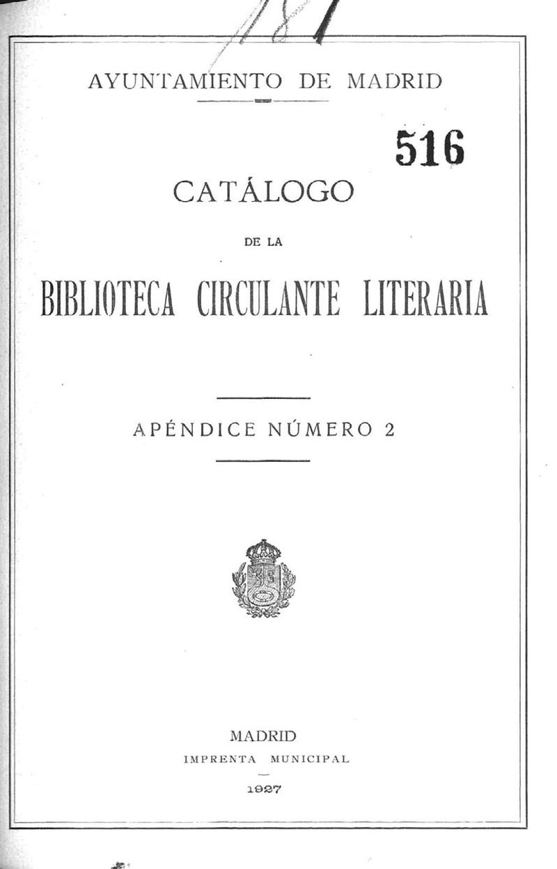Catálogo de la Biblioteca Circulante Literaria. Apéndice número 2