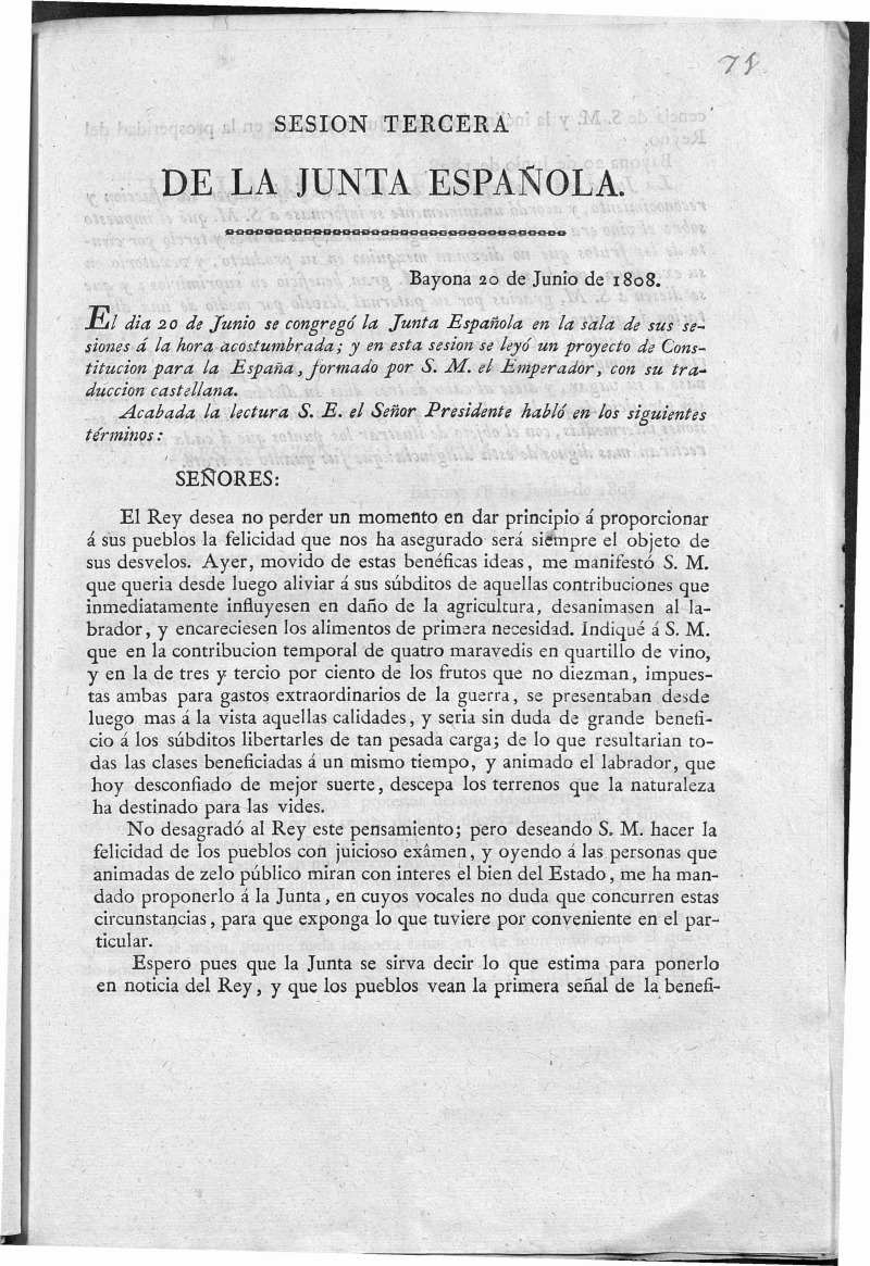 Sesin tercera de la Junta Espaola : Bayona, 20 de Junio de 1808 ...